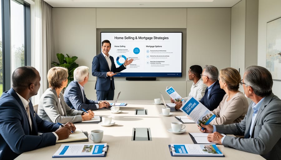 Group of attendees taking notes at home selling and mortgage seminar