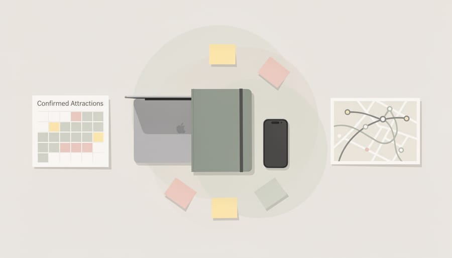 Smartphone and travel planner on a wooden desk representing planning around booking approvals.