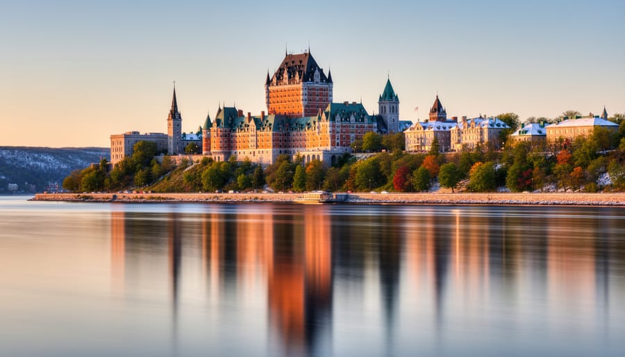 Quebec City skyline and St. Lawrence River at golden hour