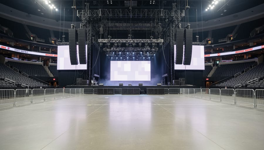 Floor seating and general admission area inside Rogers Arena facing the stage